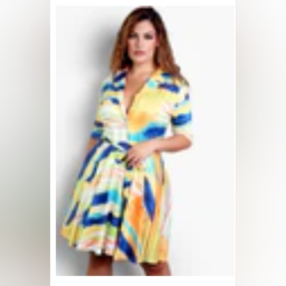 NWT Rebolls "Mojito Please" Watercolored Button Down Skater Mini Dress